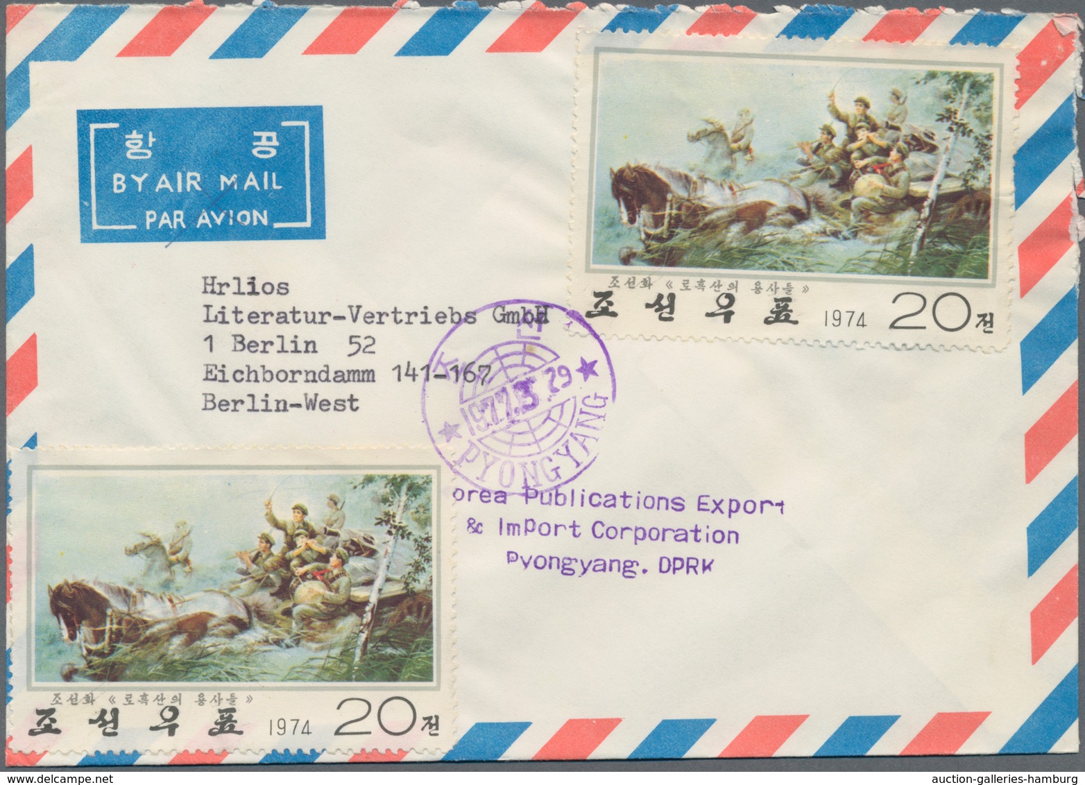 Korea-Nord: 1972,1977, Illustrated Cover With Different Stamps From The GDR Embassy To Berlin And A - Corea Del Norte