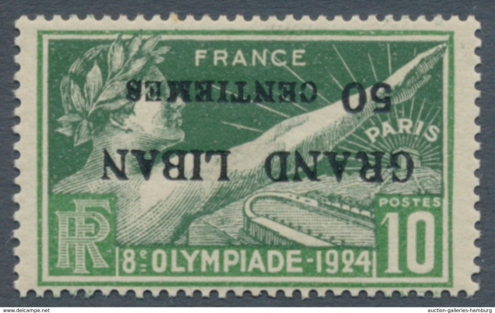 Libanon: 1924, Olympic Games Paris, 50c. On 10c. With INVERTED OVERPRINT, Unmounted Mint. Very Rare! - Líbano