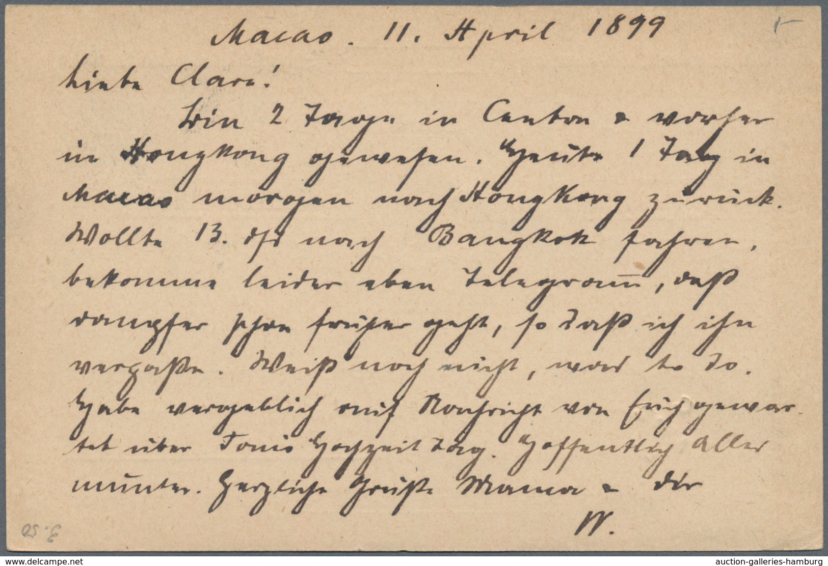 Macau - Ganzsachen: 1899/1914, Card Carlos 20 R. Canc. "MACAU 12.ABR.99" Via Hong Kong To Potsdam/Ge - Postwaardestukken