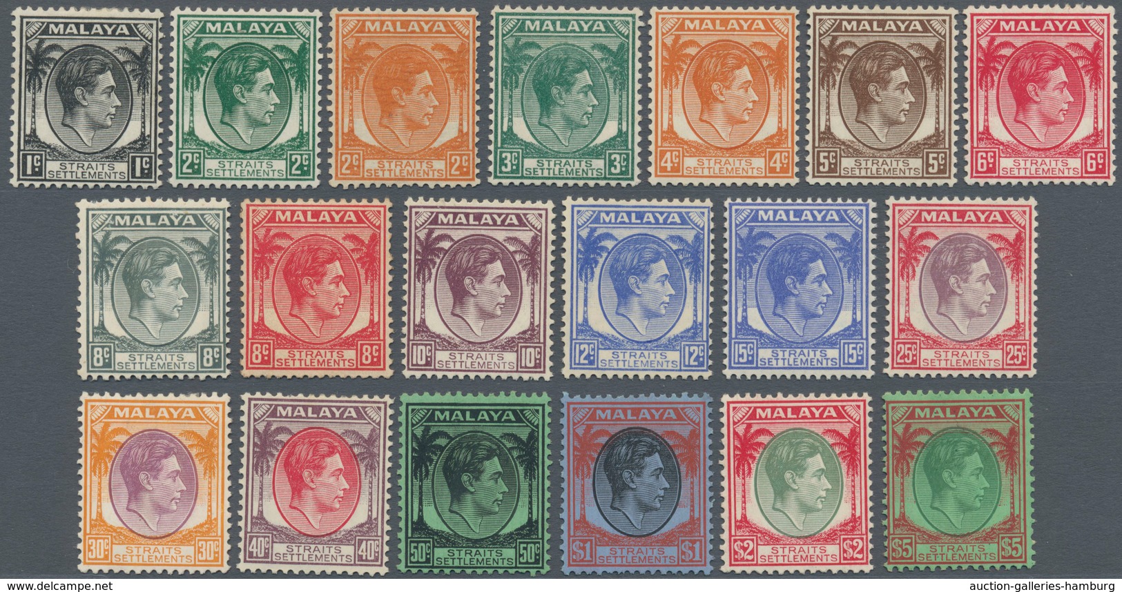 Malaiische Staaten - Straits Settlements: 1937/1941, KGVI Definitives Complete Simplified Set Of 19 - Straits Settlements