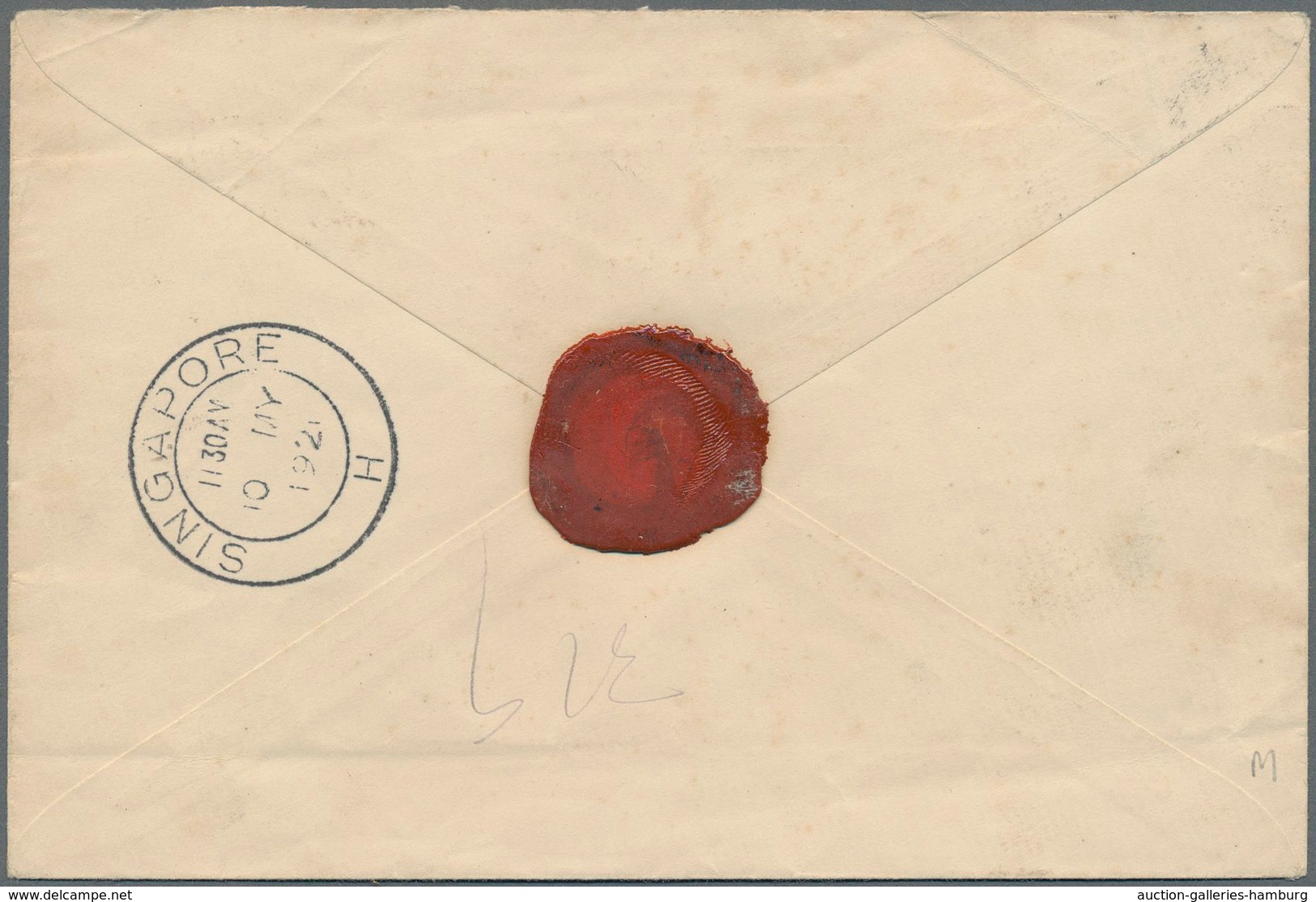 Malaiische Staaten - Johor: 1921 Registered Cover From MERSING To Singapore, Franked By 1910-20 1c, - Johore