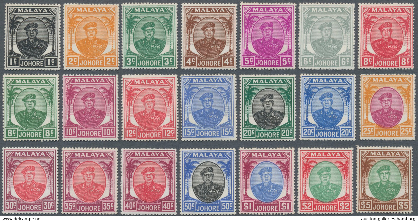 Malaiische Staaten - Johor: 1949/1955, Sultan Sir Ibrahim Definitives Complete Set Of 21, Mint Light - Johore