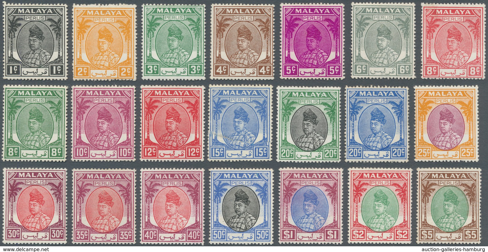 Malaiische Staaten - Perlis: 1951/1955, Raja Syed Putra Definitives Complete Set Of 21, Mint Lightly - Perlis