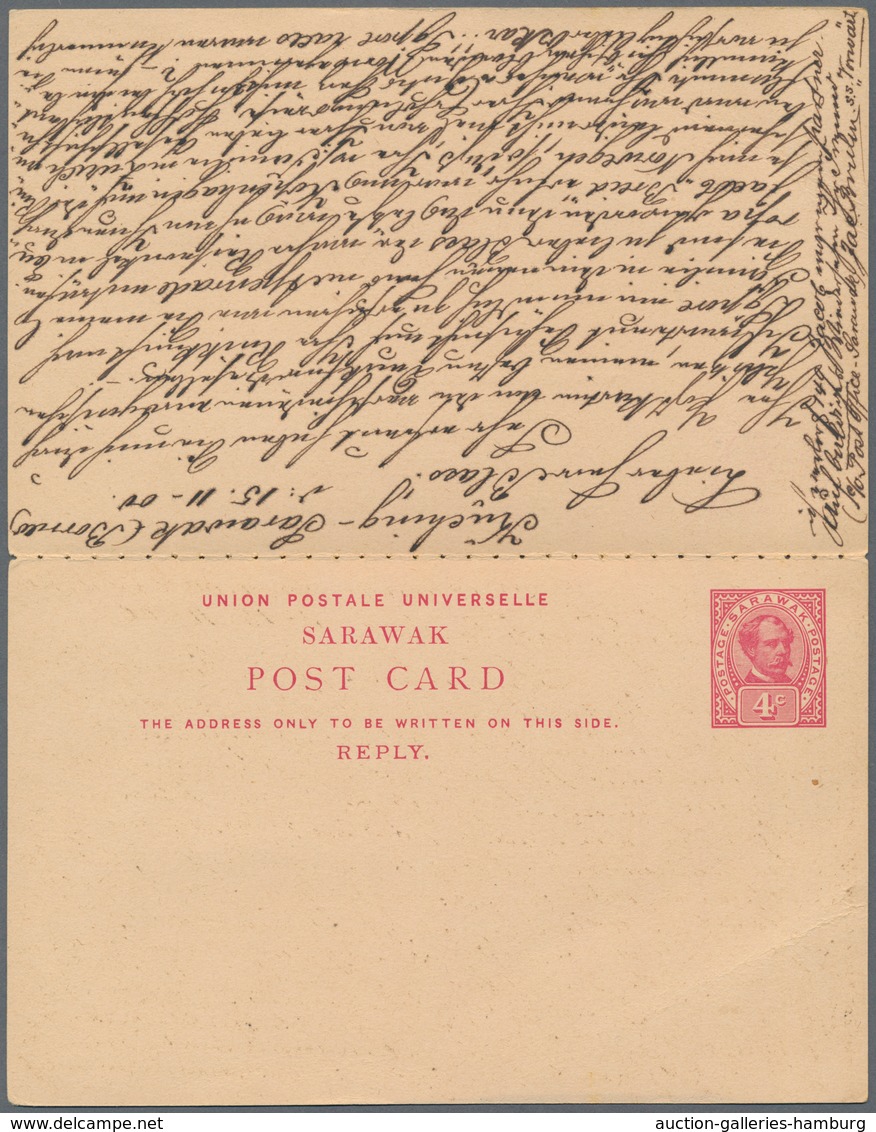 Malaiische Staaten - Sarawak: 1897/1900, Postal Stationery Double Card 4+4c. Carmine And P/s Card 3c - Otros & Sin Clasificación