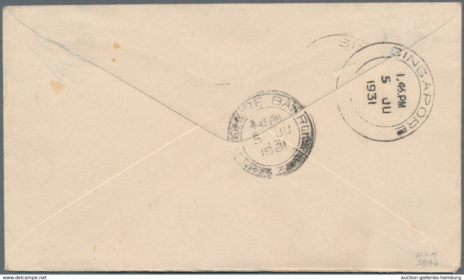 Malaiische Staaten - Sarawak: 1931, KUCHING 4 JUN 1931, Airmail Letter Via SINGAPORE To JOHORE 5 JU - Sonstige & Ohne Zuordnung