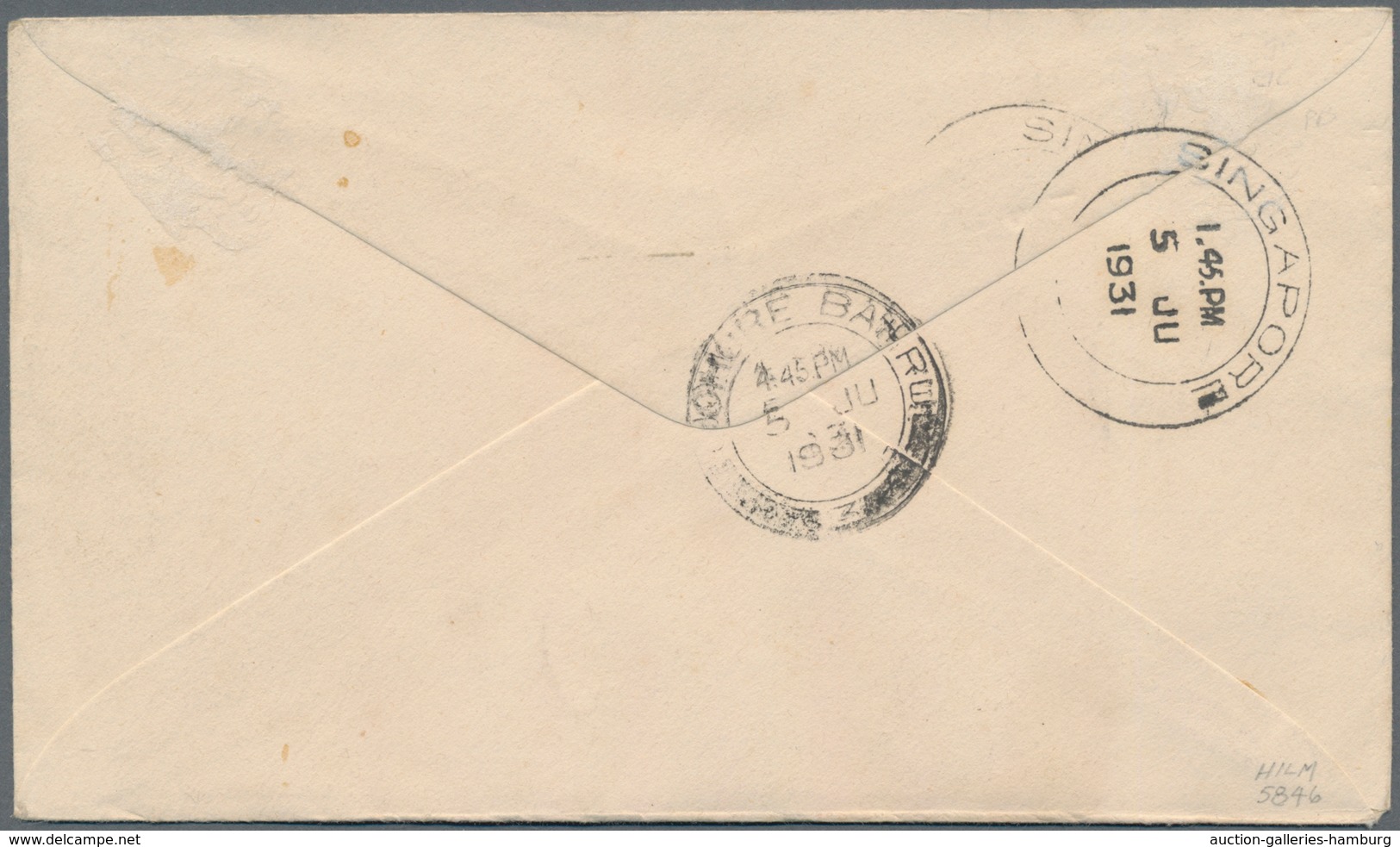 Malaiische Staaten - Sarawak: 1931, KUCHING 4 JUN 1931, Airmail Letter Via SINGAPORE To JOHORE 5 JU - Andere & Zonder Classificatie