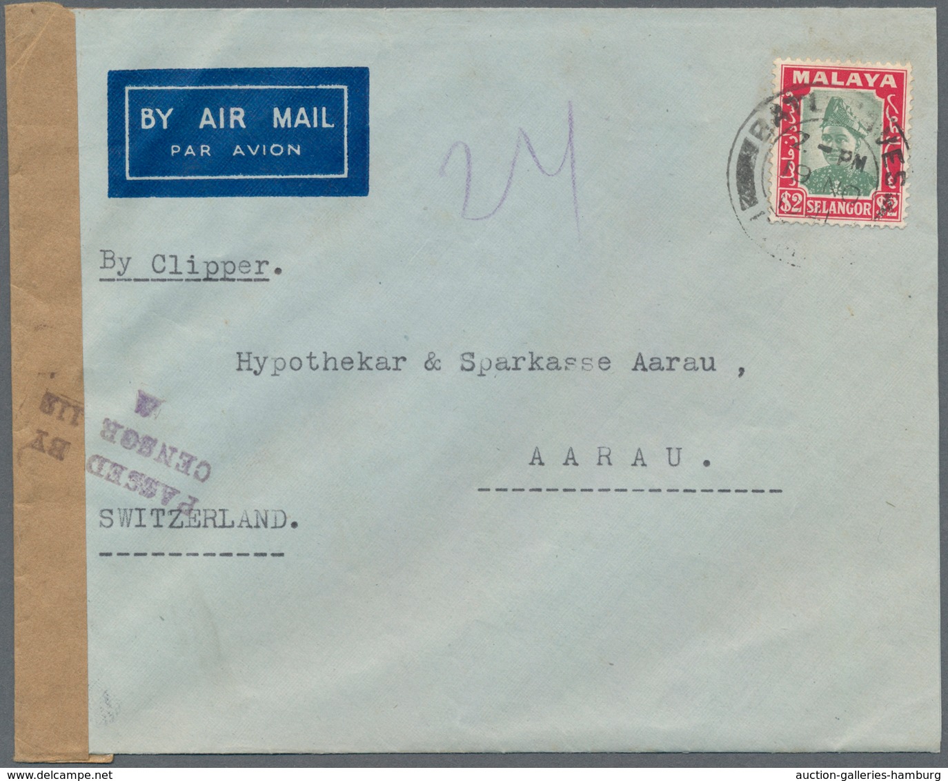 Malaiische Staaten - Selangor: 1941 BATU CAVES: 'Sultan Hisamud-din Alam Shah' $2 Green & Scarlet Us - Selangor
