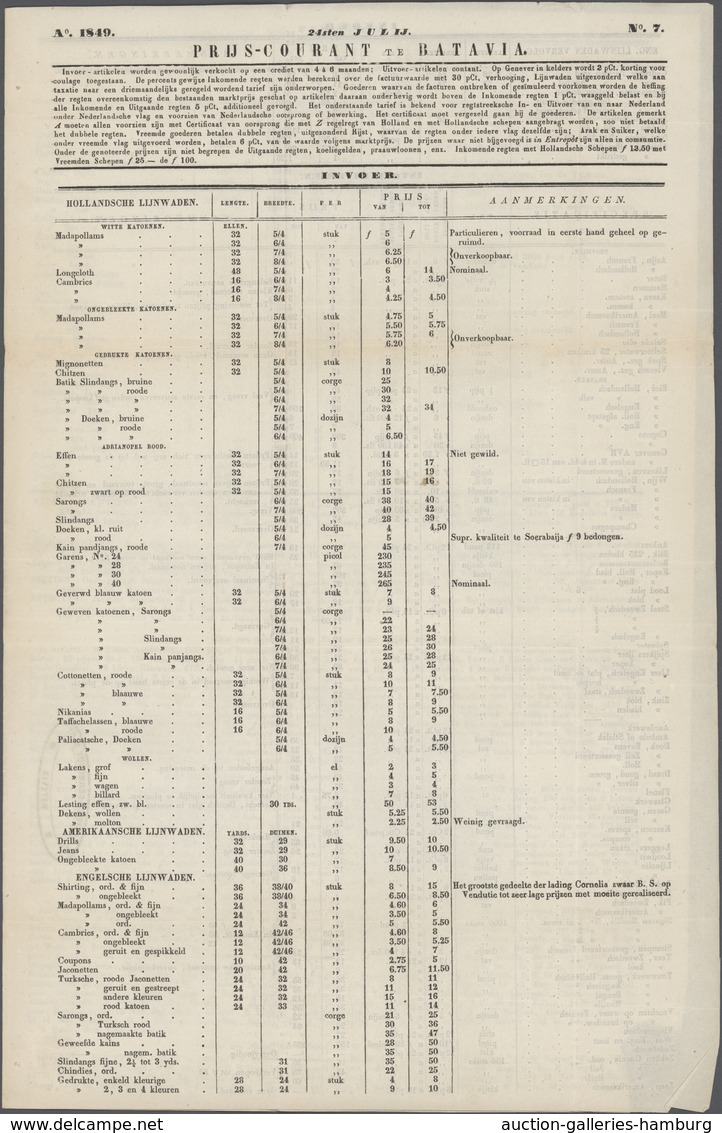 Niederländisch-Indien: 1849, Entire Folded Printed Matter Price List "Een Vel Druks" With Dater BATA - Niederländisch-Indien