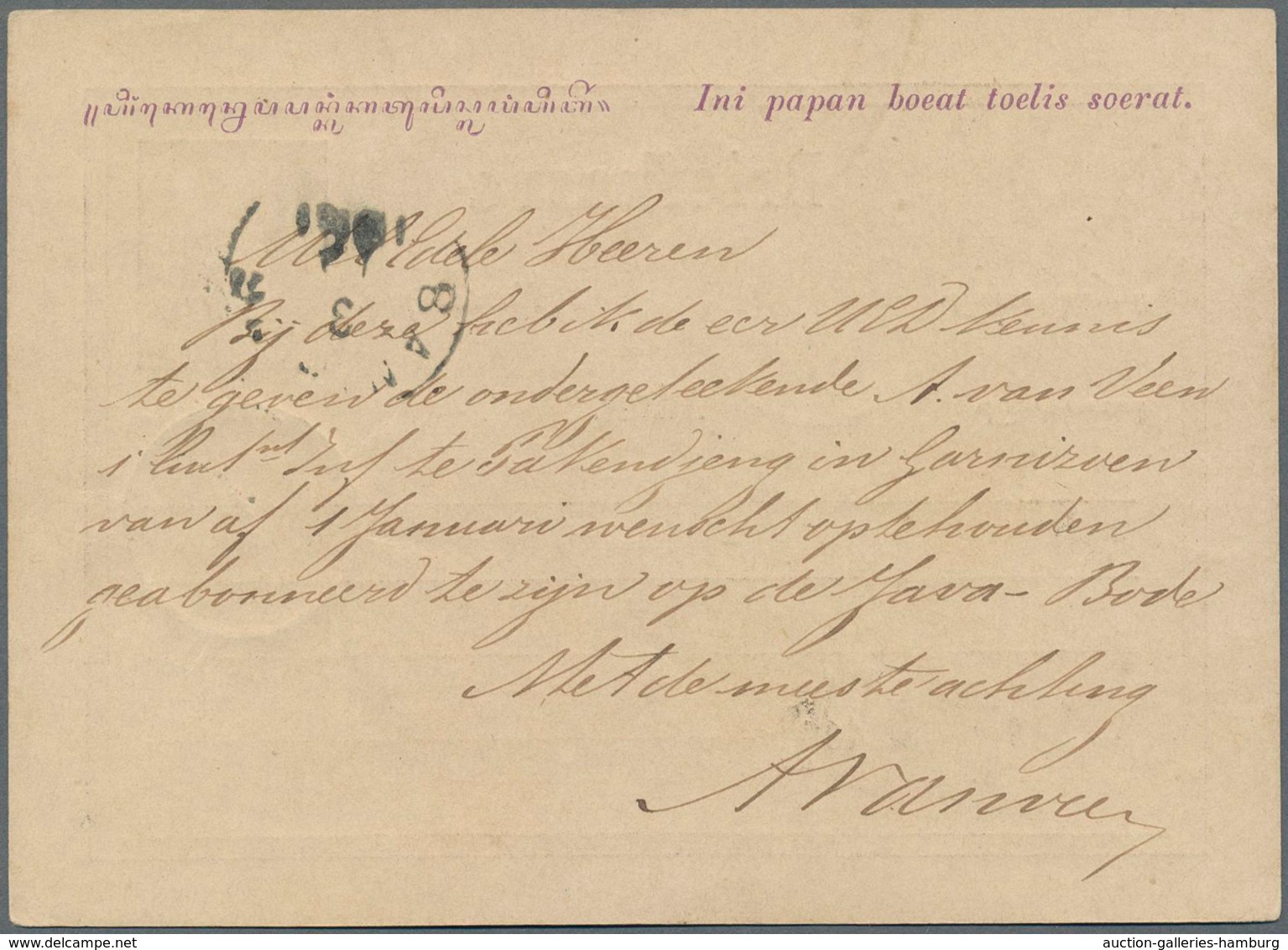 Niederländisch-Indien: 1881: Two Postal Stationery Cards 5c. Violet (Types I And II) Used To Batavia - Indie Olandesi