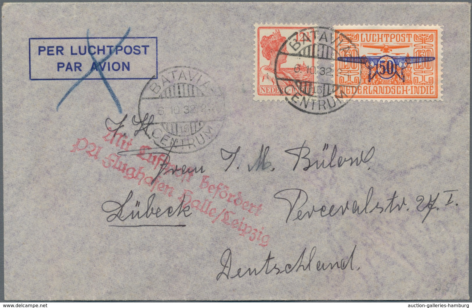 Niederländisch-Indien: 1929/1932, 5 C On 12 1/2 C Orange Wilhelmina Psc Uprated With 40 C On 80 C Or - Indes Néerlandaises