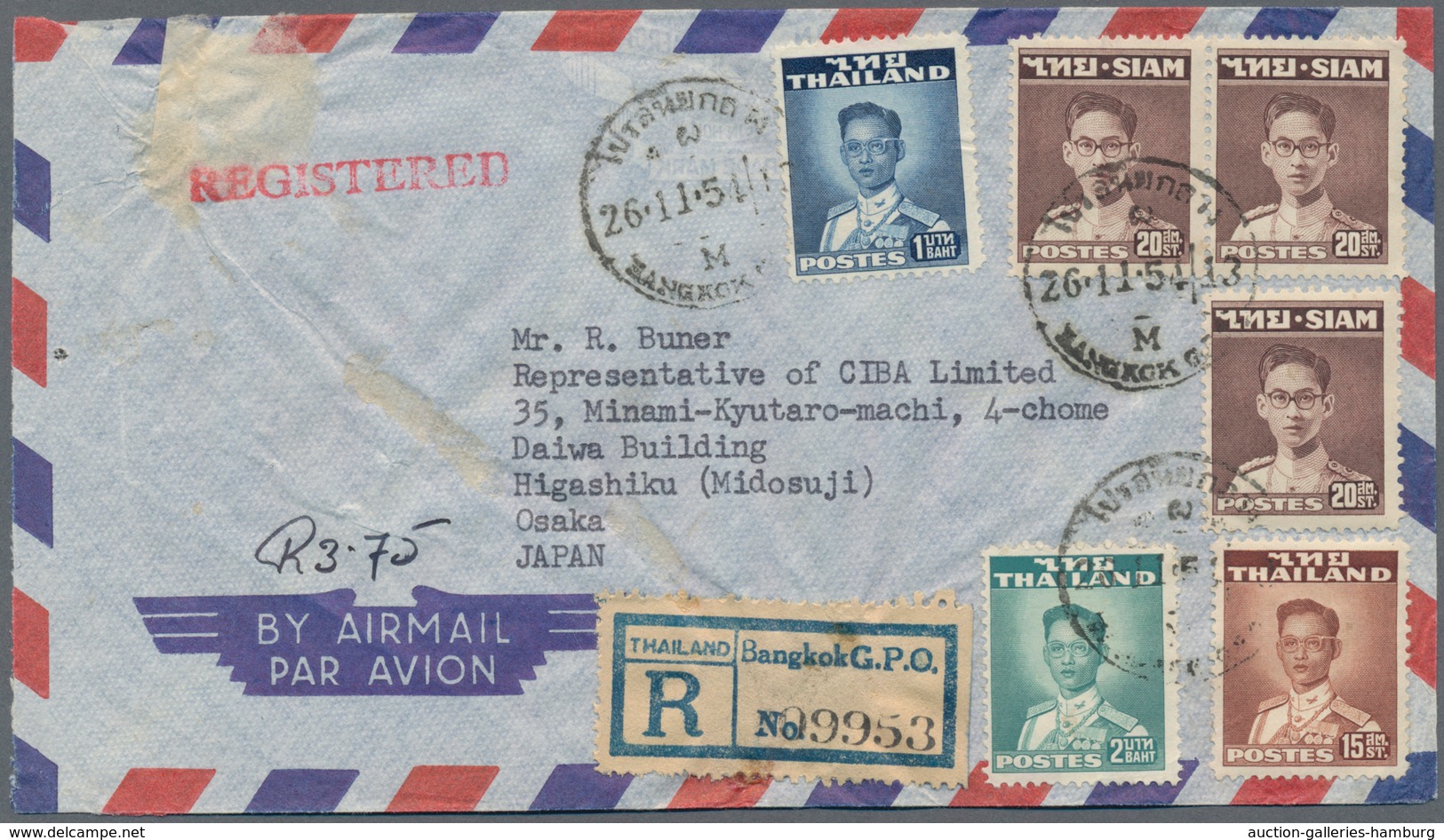 Thailand: 1928/51, Three Airmail Covers To Switzerland (2 Inc. Large A.V.2 Hs., Or Registered) Or To - Thaïlande