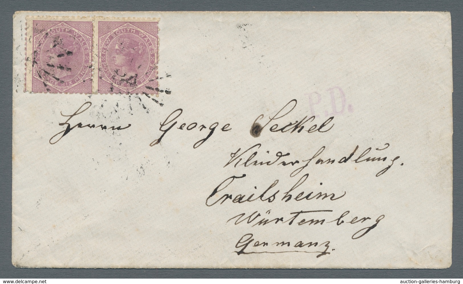 Neusüdwales: 1877, Queen Victoria 6 Pence Horizontal Pair On Pre-UPU Overseas Letter With Sunburst C - Lettres & Documents