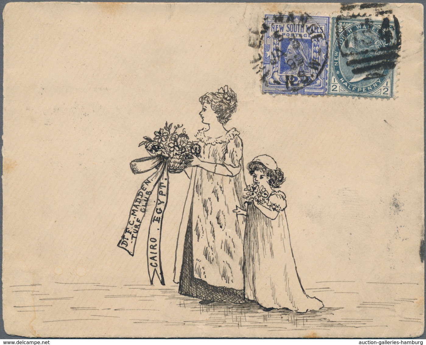 Neusüdwales: 1899, Beautiful Illustrated Envelope Franked With 1/2 And 2 D Sent From SYDNEY With Dup - Cartas & Documentos