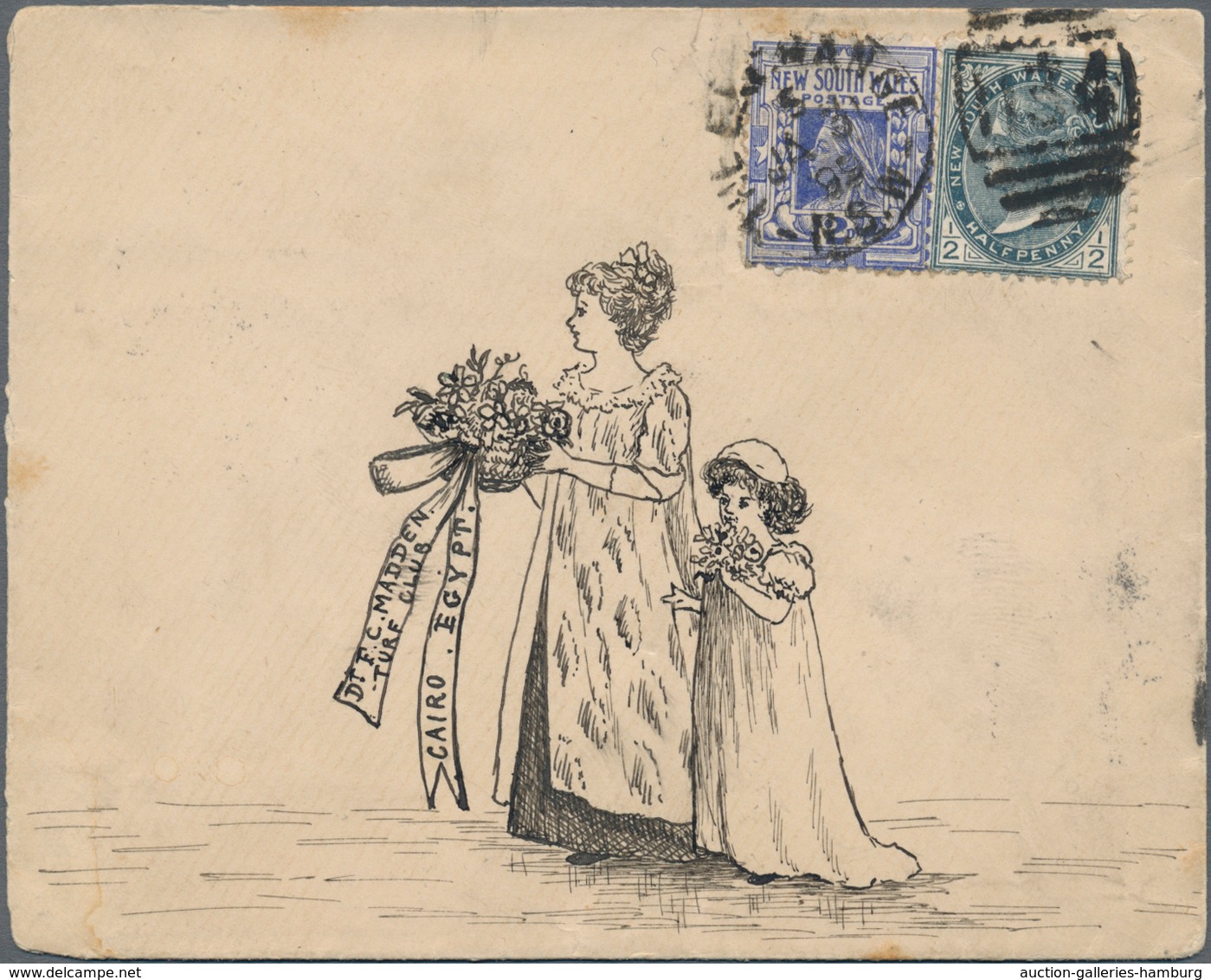 Neusüdwales: 1899, Beautiful Illustrated Envelope Franked With 1/2 And 2 D Sent From SYDNEY With Dup - Lettres & Documents