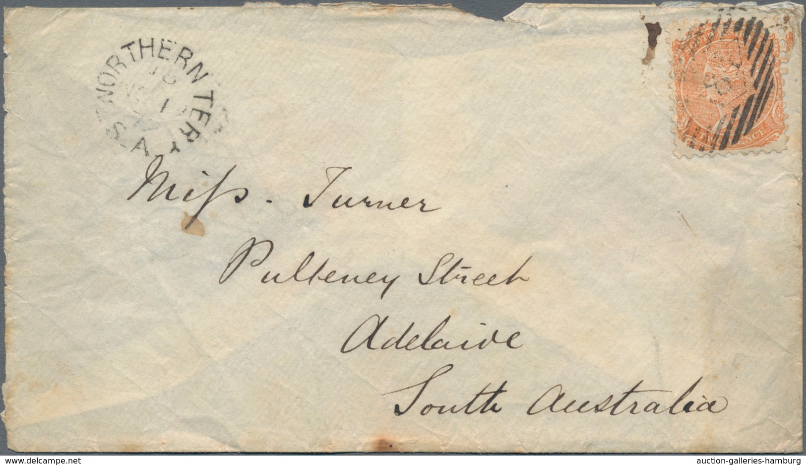 Südaustralien: 1872, Letter Franked With 2 DQV Orange Red With Numeral Cancellation "181" "NORTHERN - Cartas & Documentos