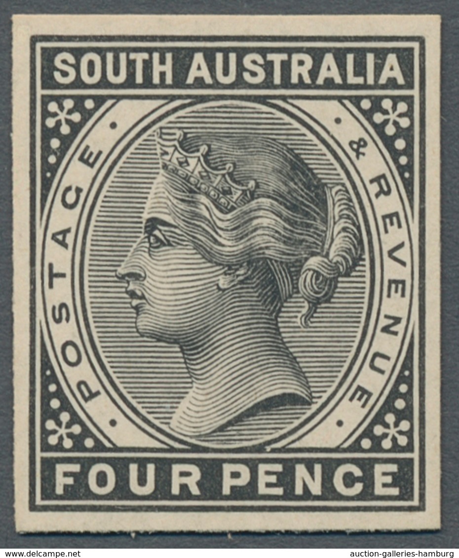 Südaustralien: 1899, Queen Victoria 4 Pence Black On Cardboard Paper, Unused Tie Proof Without Gum I - Briefe U. Dokumente