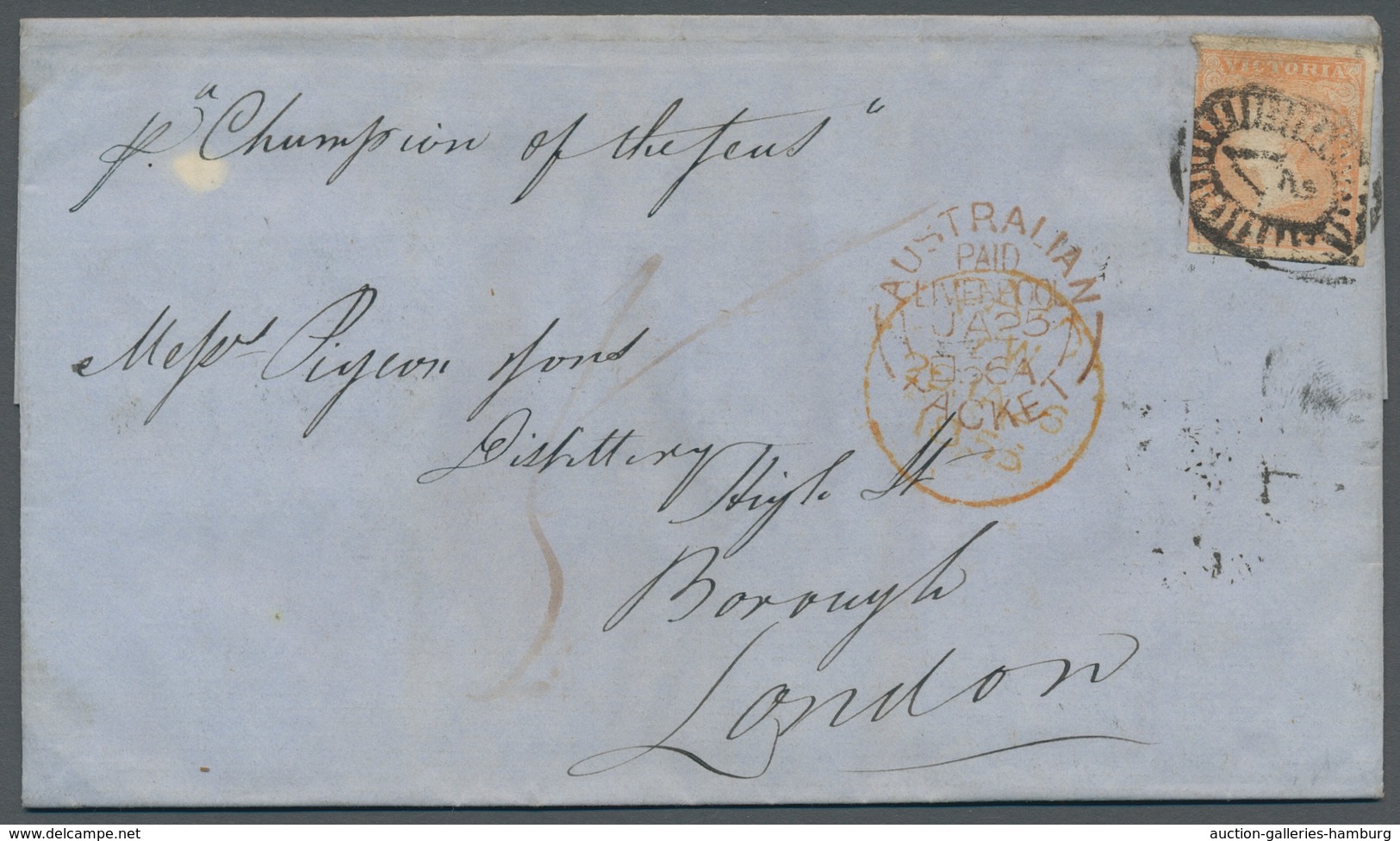 Victoria: 1855, Queen Victoria 6 Pence Orange Imperforated, In Fresh Color, Cut On The Left On Overs - Cartas & Documentos