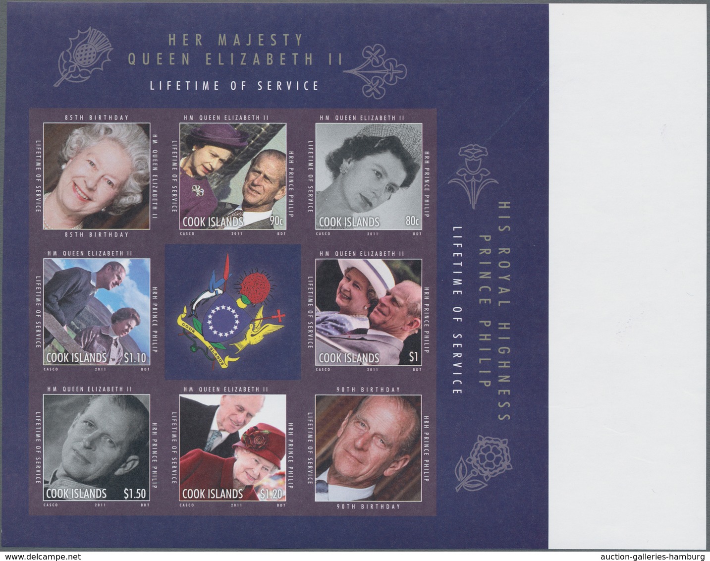 Cook-Inseln: 2010, Queen Elizabeth II And Prince Philip Special Sheetlet With Six Stamps + Three Pri - Cookinseln
