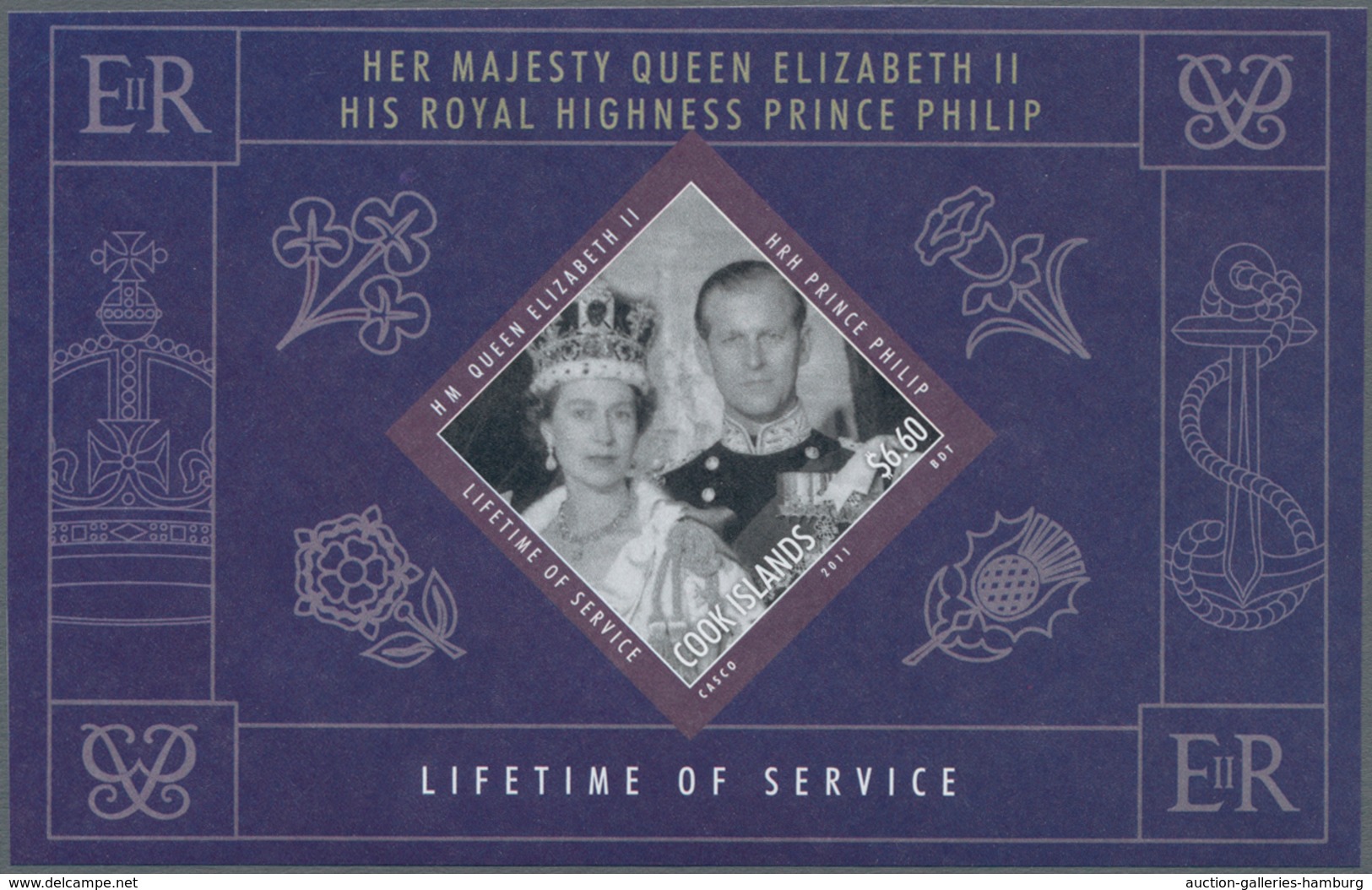 Cook-Inseln: 2010, Queen Elizabeth II And Prince Philip Special Sheetlet With Six Stamps + Three Pri - Cookeilanden