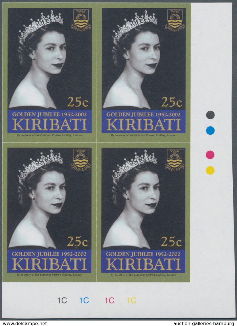 Kiribati (Gilbert-Inseln): 2002, Golden Jubilee Of QEII 25c. Block Of Four From Lower Right Corner W - Kiribati (1979-...)