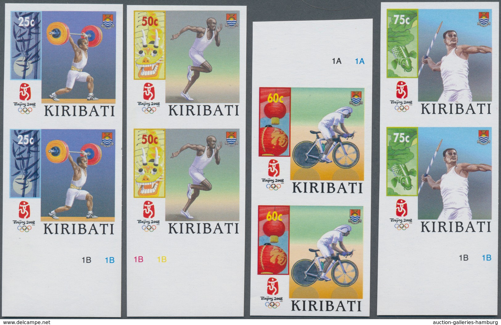 Kiribati (Gilbert-Inseln): 2008, Summer Olympics Beijing Complete Set Of Four (weightlifting, Runnin - Kiribati (1979-...)