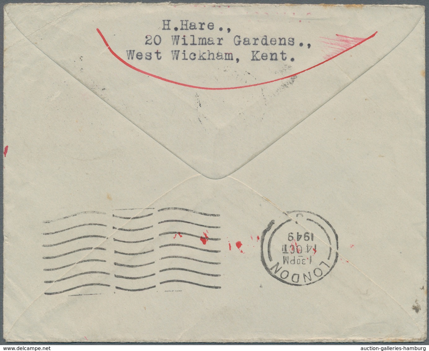 Marshall-Inseln (Republik): 1948, Letter Bearing Two 2½d. Blue (one Stamp Faulty) From "LONDON 21 DE - Marshall Islands