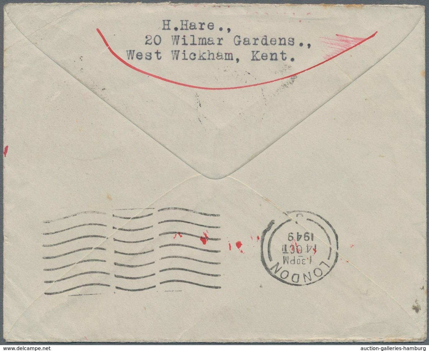 Marshall-Inseln (Republik): 1948, Letter Bearing Two 2½d. Blue (one Stamp Faulty) From "LONDON 21 DE - Marshalleilanden