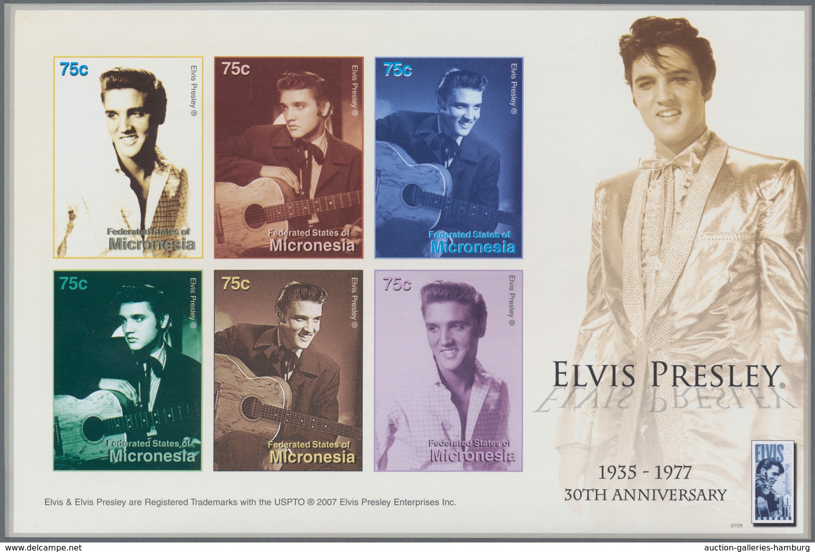 Mikronesien: 2007, 30th Anniversary Of The Death Of Elvis Presley Complete Set Of Six In An IMPERFOR - Mikronesien