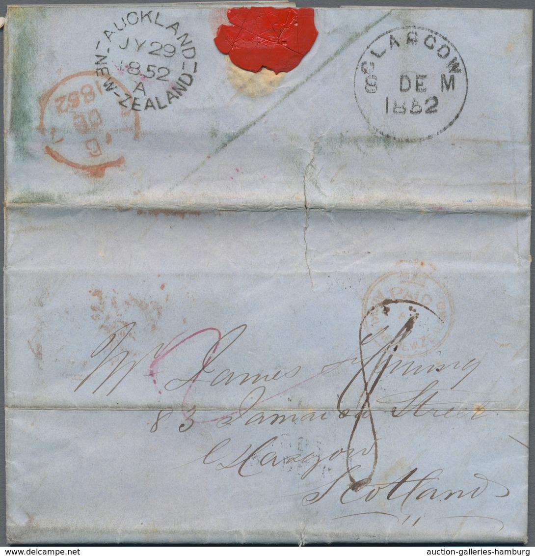 Neuseeland: 1852, Stampless Covers Written ONEHUNGA With "AUCKLAND-NEW-ZEALAND JY 29 1852 A" Postmar - Otros & Sin Clasificación
