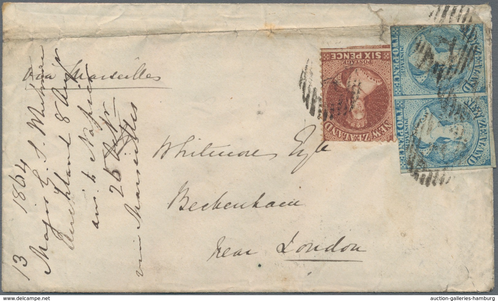 Neuseeland: 1864, Letter From "AUCKLAND NEW ZEALAND AU 8 1864" By Steamer "Airedale" To London. 10 D - Sonstige & Ohne Zuordnung