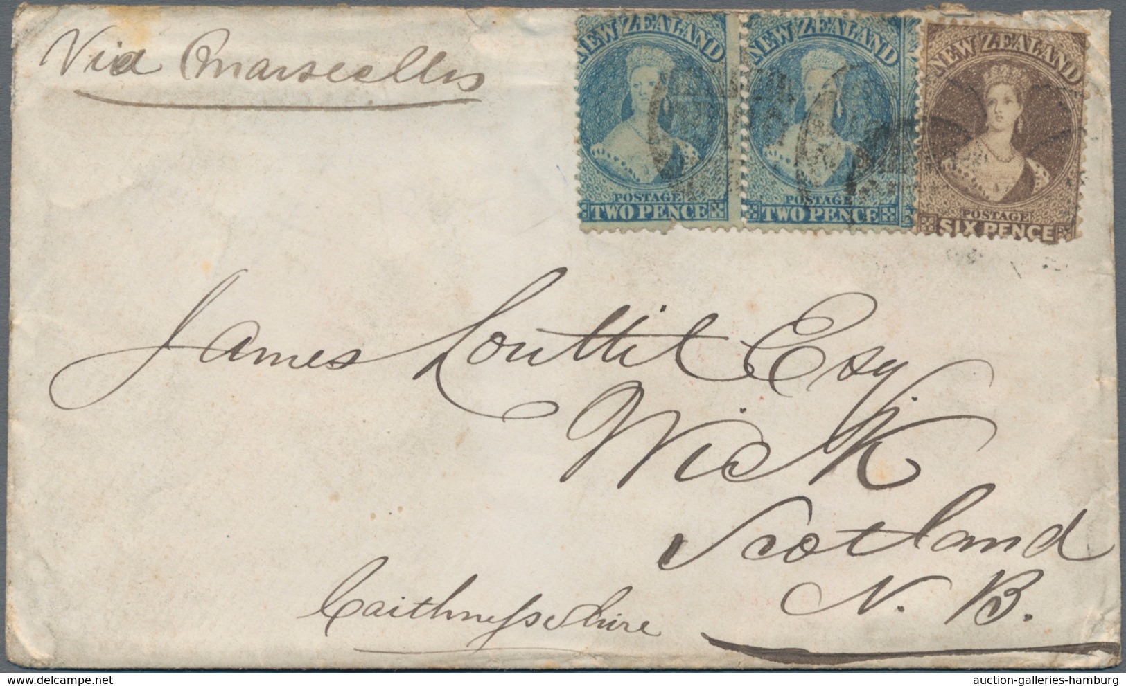 Neuseeland: 1864, Envelope From DUNEDIN By "The Hero" Via Melbourne Suez And Marseilles To Wick, Sco - Otros & Sin Clasificación