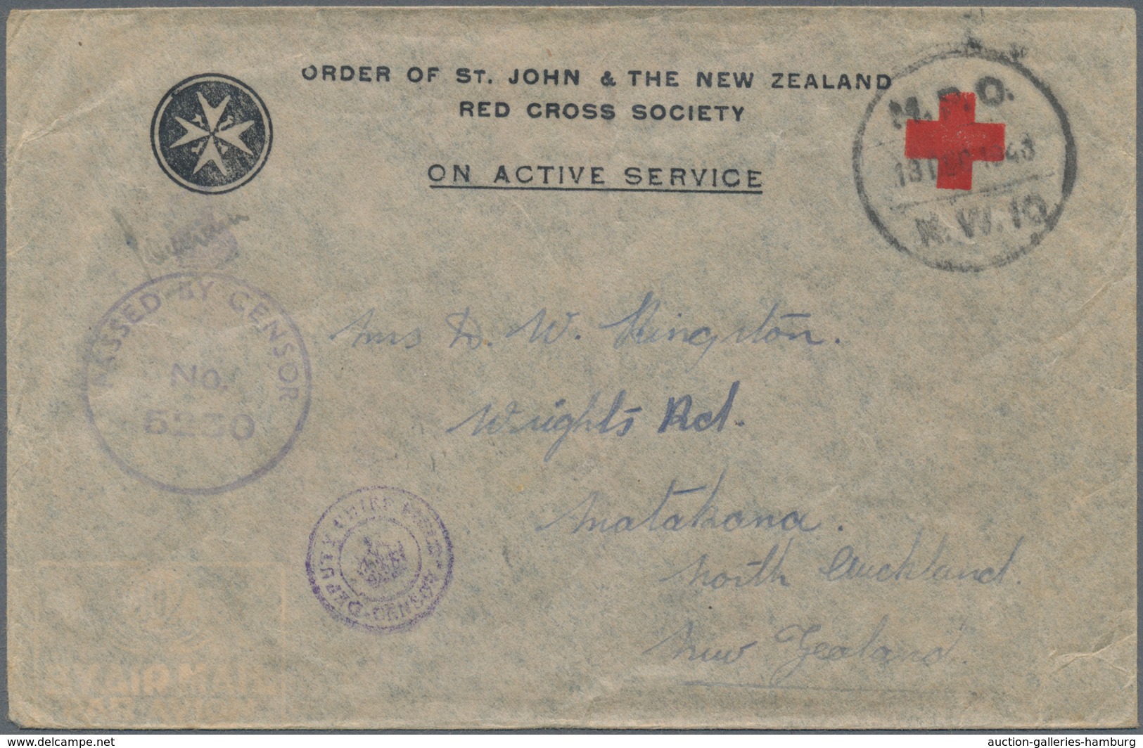 Neuseeland: 1942/1944, Two Expeditionary Force In The Middle East Censored Covers To New Zealand. On - Sonstige & Ohne Zuordnung