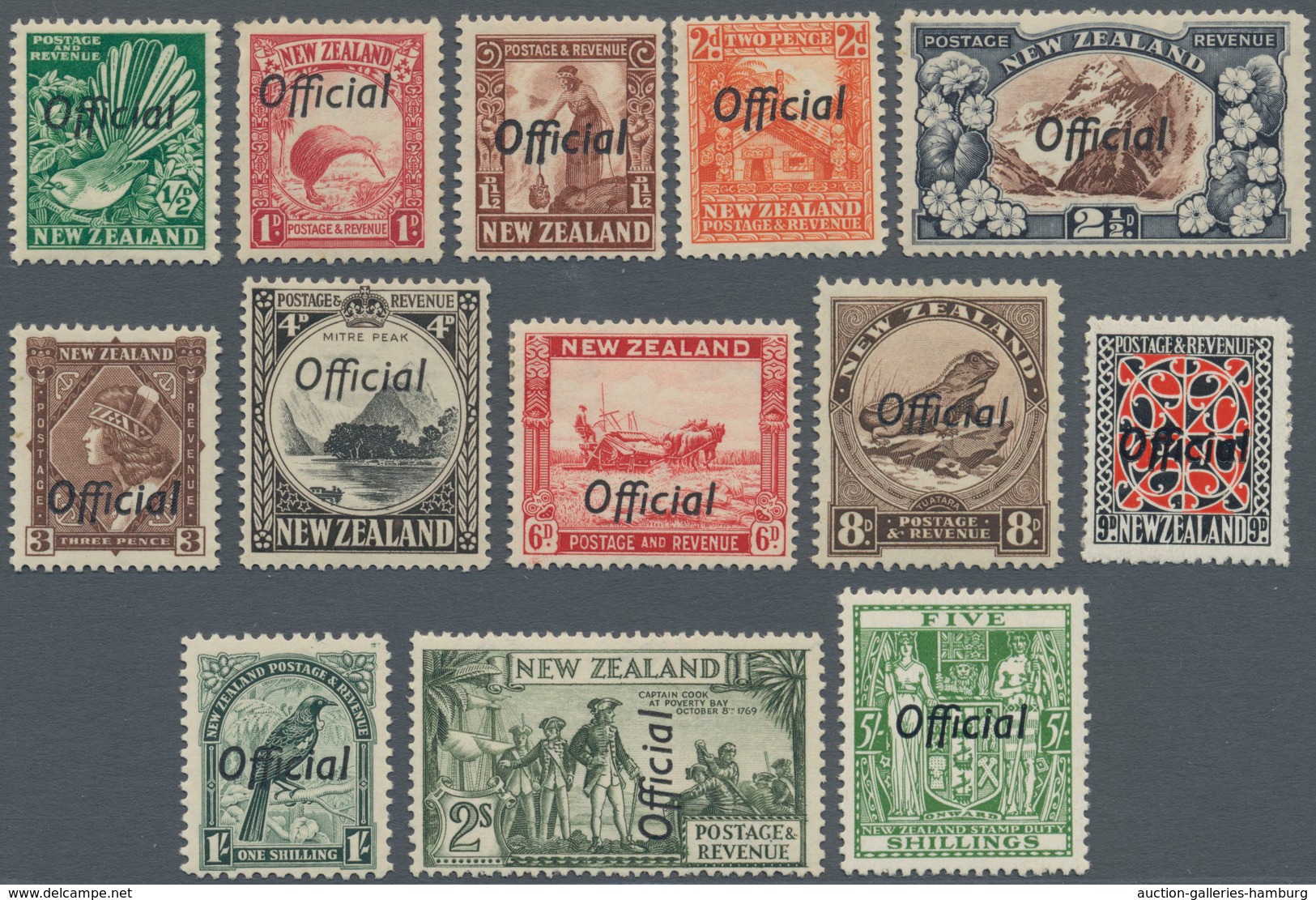 Neuseeland - Dienstmarken: 1935/1943, KGVI Pictorial Definitives With Black Opt. 'Official' Part Set - Oficiales