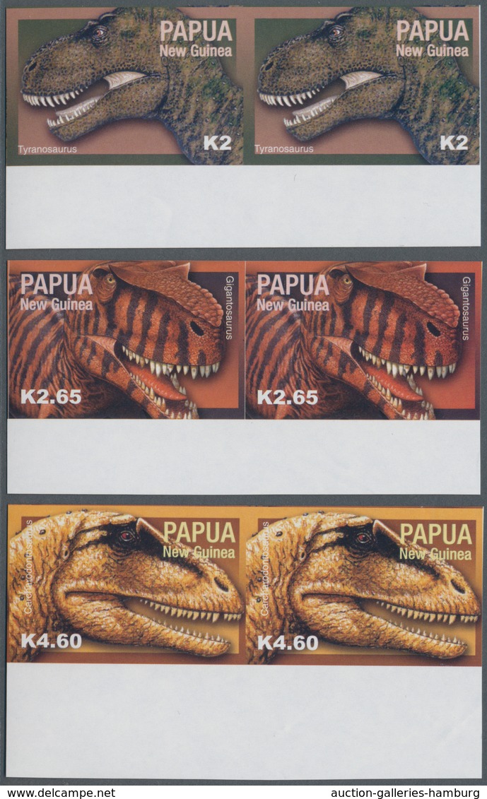 Papua Neuguinea: 2004, Prehistoric Animals Complete Set Of Six In Vertical IMPERFORATE Pairs, The Im - Papua-Neuguinea