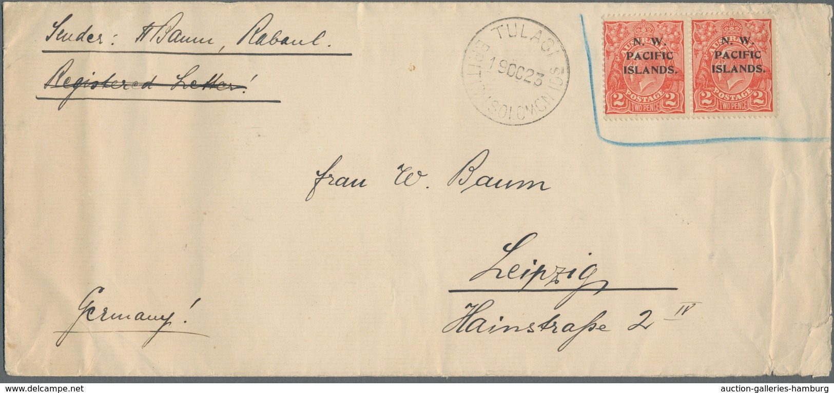 Neuguinea - N.W. Pacific Islands: 1923, Overprint Value 2 Pence Horizontal Pair On Fine Cover Posted - Papua Nuova Guinea