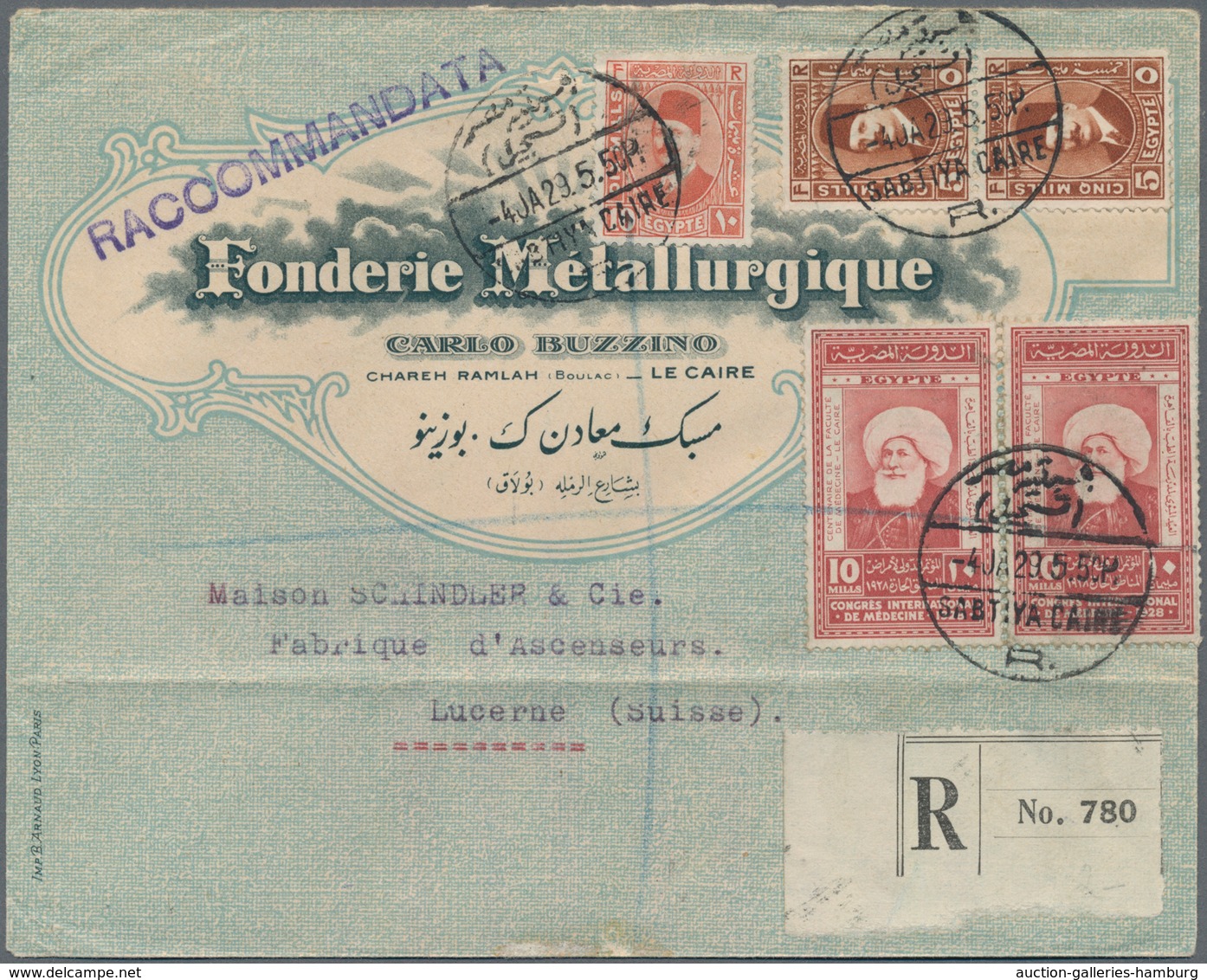 Ägypten: 1916-17, Two Illustrated Envelopes Sent Registered To Switzerland With WWI Censor Marks, I. - Other & Unclassified