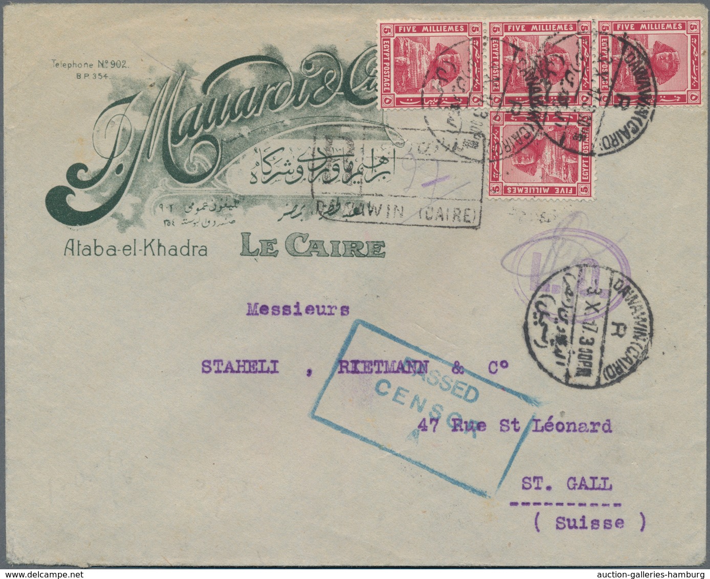 Ägypten: 1916-17, Two Illustrated Envelopes Sent Registered To Switzerland With WWI Censor Marks, I. - Andere & Zonder Classificatie