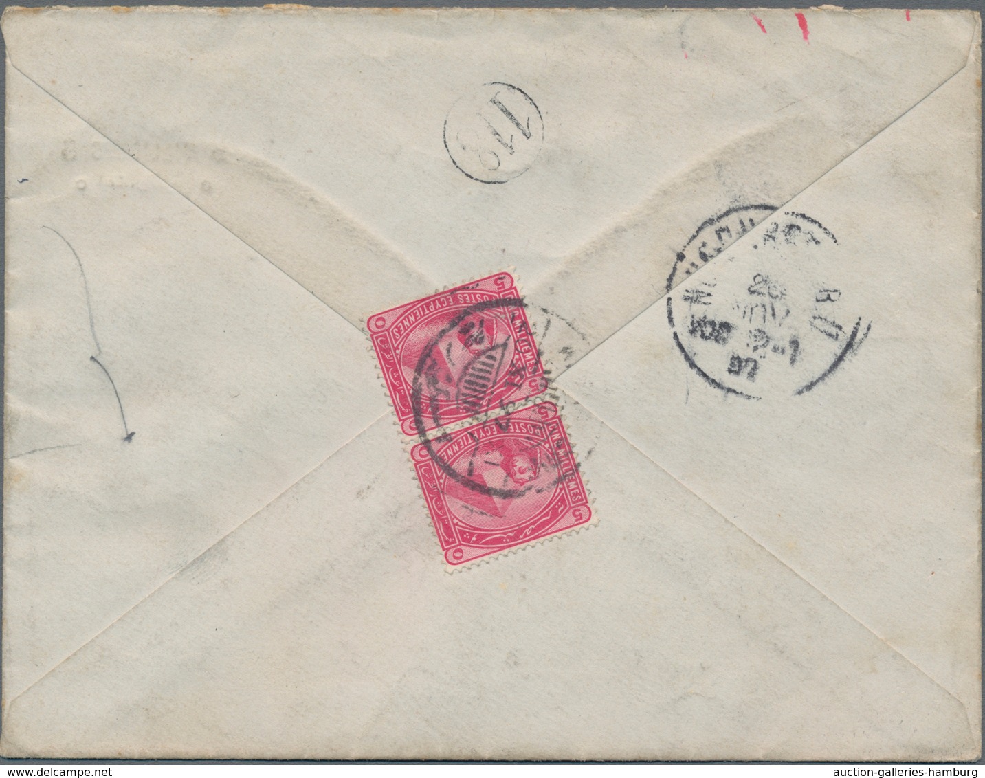 Ägypten - Ganzsachen: 1897, 5 M On 2 Pia Orange Postal Stationery Envelope, Uprated With 10 Stamps ( - Otros & Sin Clasificación