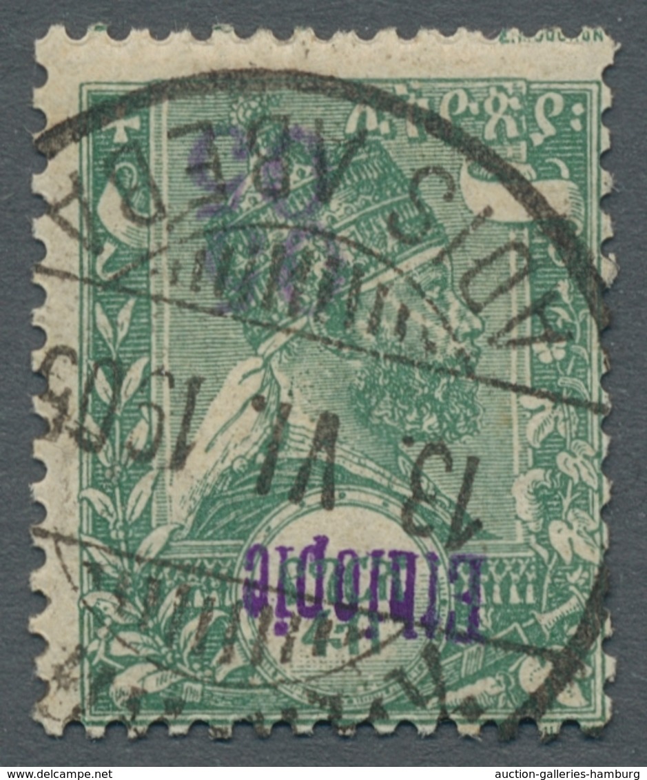 Äthiopien: 1905, "05 (C.) On ¼ G. With Inverted Overprint, Missing Colour Violet", Used With Full Ca - Ethiopia