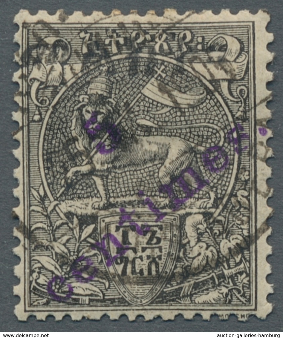 Äthiopien: 1905, "5 C. On 16 G. Harar Provisional", Two Clear Canceled Values In Very Good Condition - Etiopía