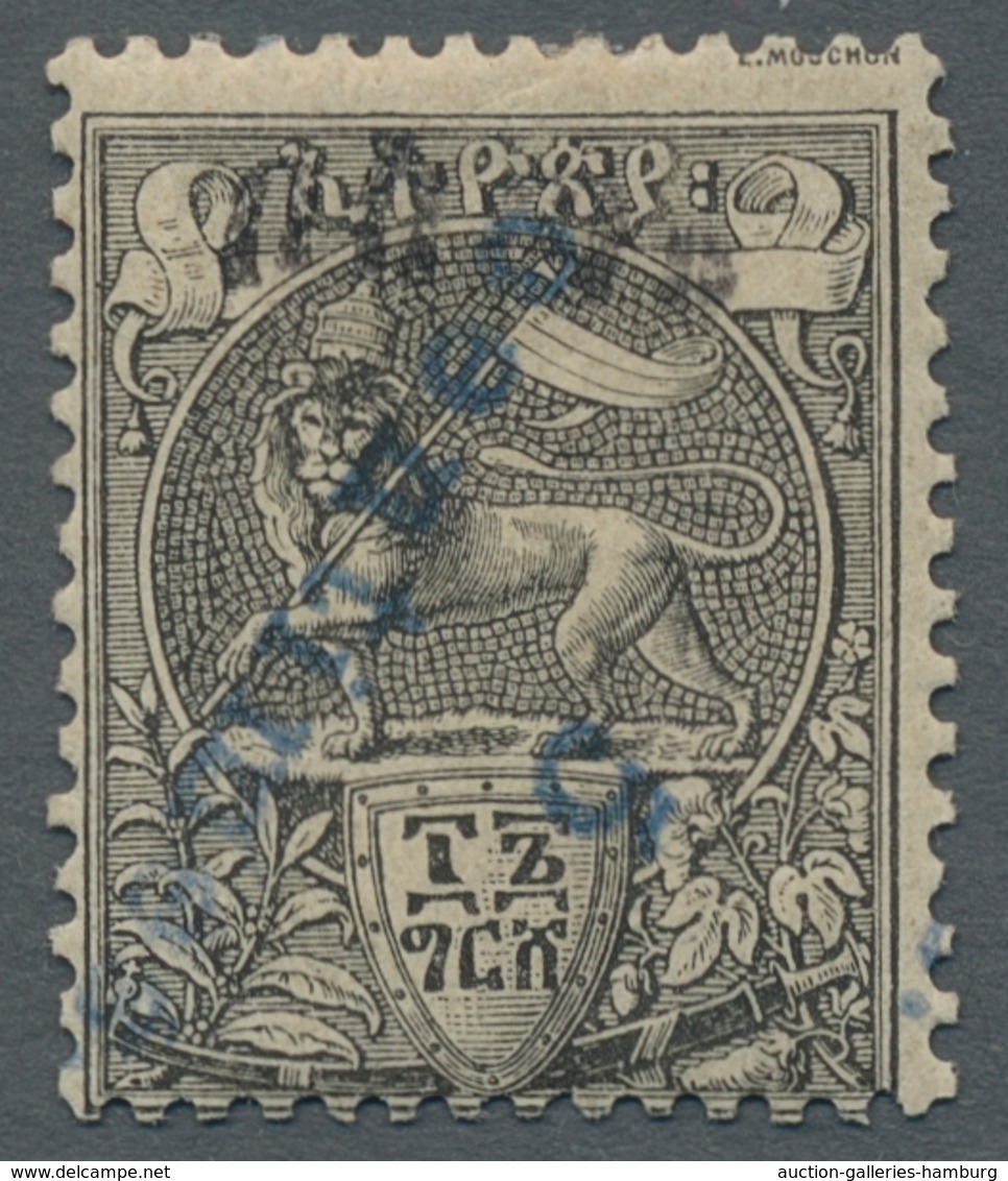 Äthiopien: 1905, "5 C. On 16 G. Harar Provisional With Black Protective Overprint And Inverted Overp - Äthiopien