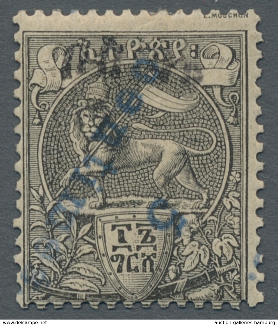 Äthiopien: 1905, "5 C. On 16 G. Harar Provisional With Black Protective Overprint And Inverted Overp - Ethiopie