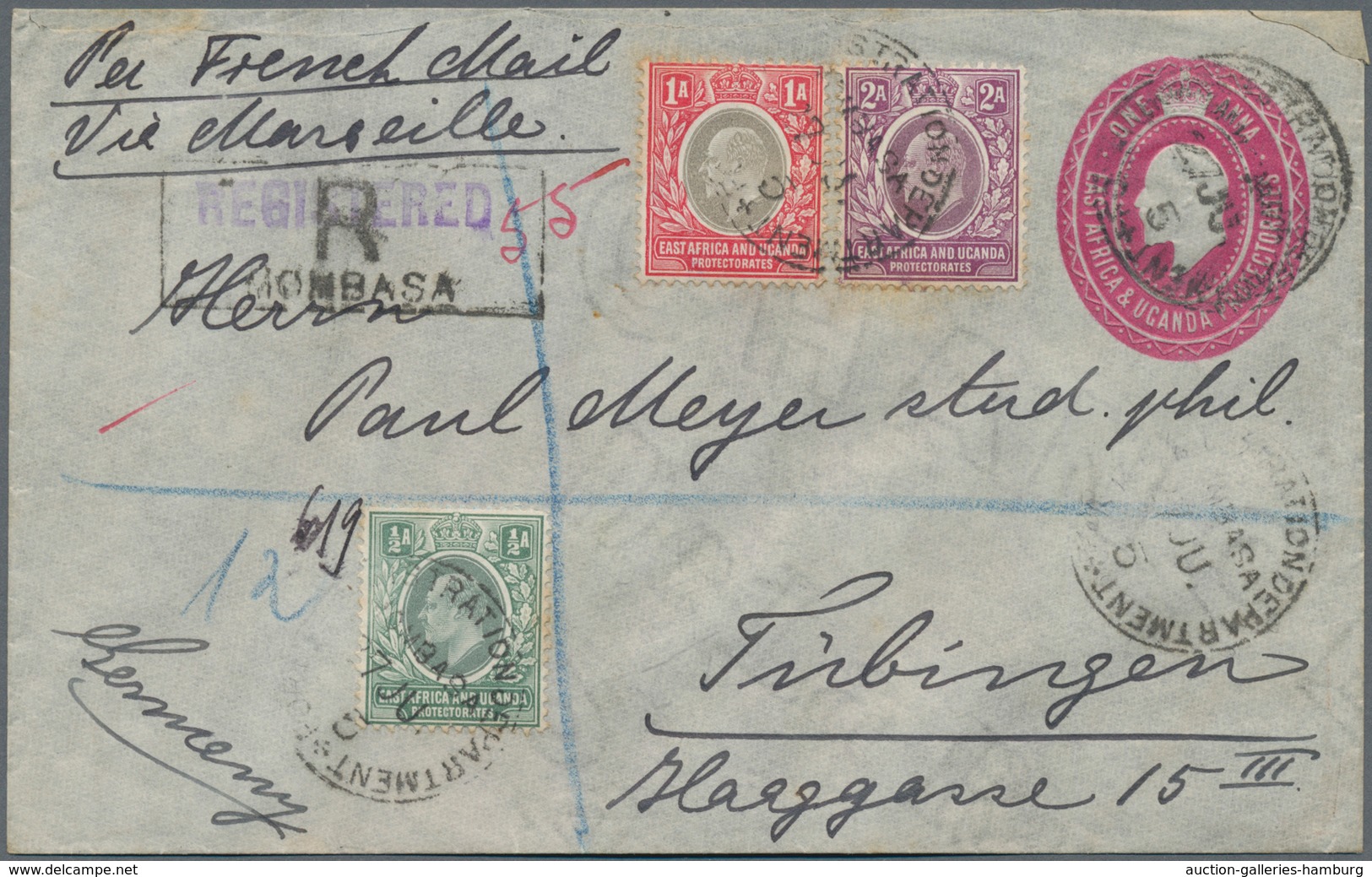 Britisch-Ostafrika Und Uganda - Ganzsachen: 1904 Postal Stationery Envelope 1a. Carmine Used Registe - Protettorati De Africa Orientale E Uganda