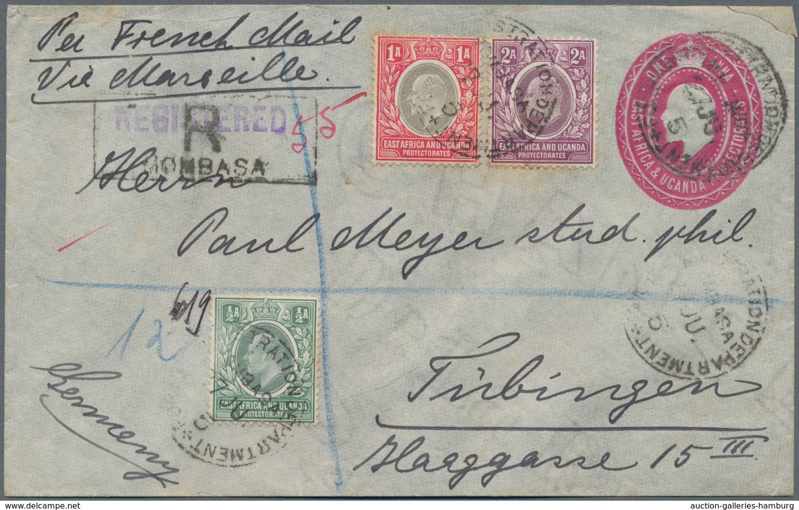 Britisch-Ostafrika Und Uganda - Ganzsachen: 1904 Postal Stationery Envelope 1a. Carmine Used Registe - Protectorats D'Afrique Orientale Et D'Ouganda