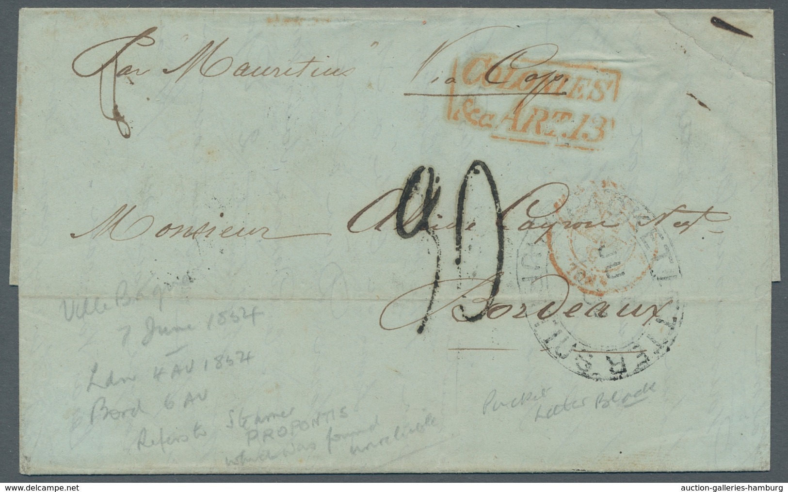 Mauritius: 1854, Private Letter With Full Content, Written In Ville Bague, Mauritius With Large Oval - Mauricio (...-1967)