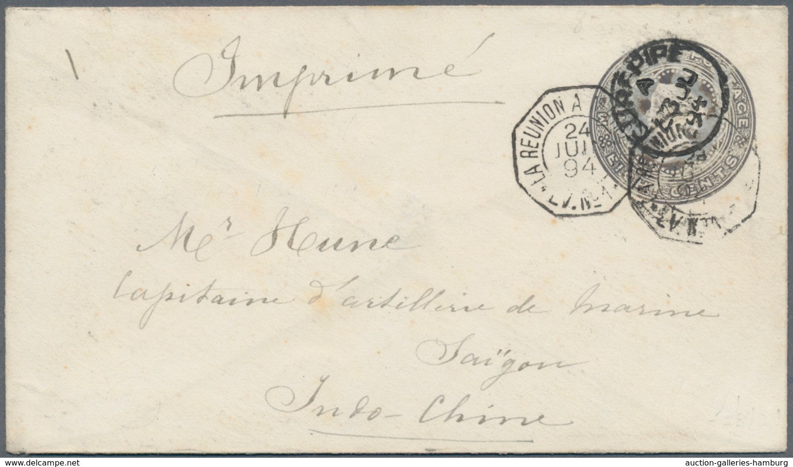 Mauritius: 1894.  8c Dark Grey Postal Stationery Envelope, Cancelled Curepipe A Inverted 7 3 JU 94 A - Maurice (...-1967)