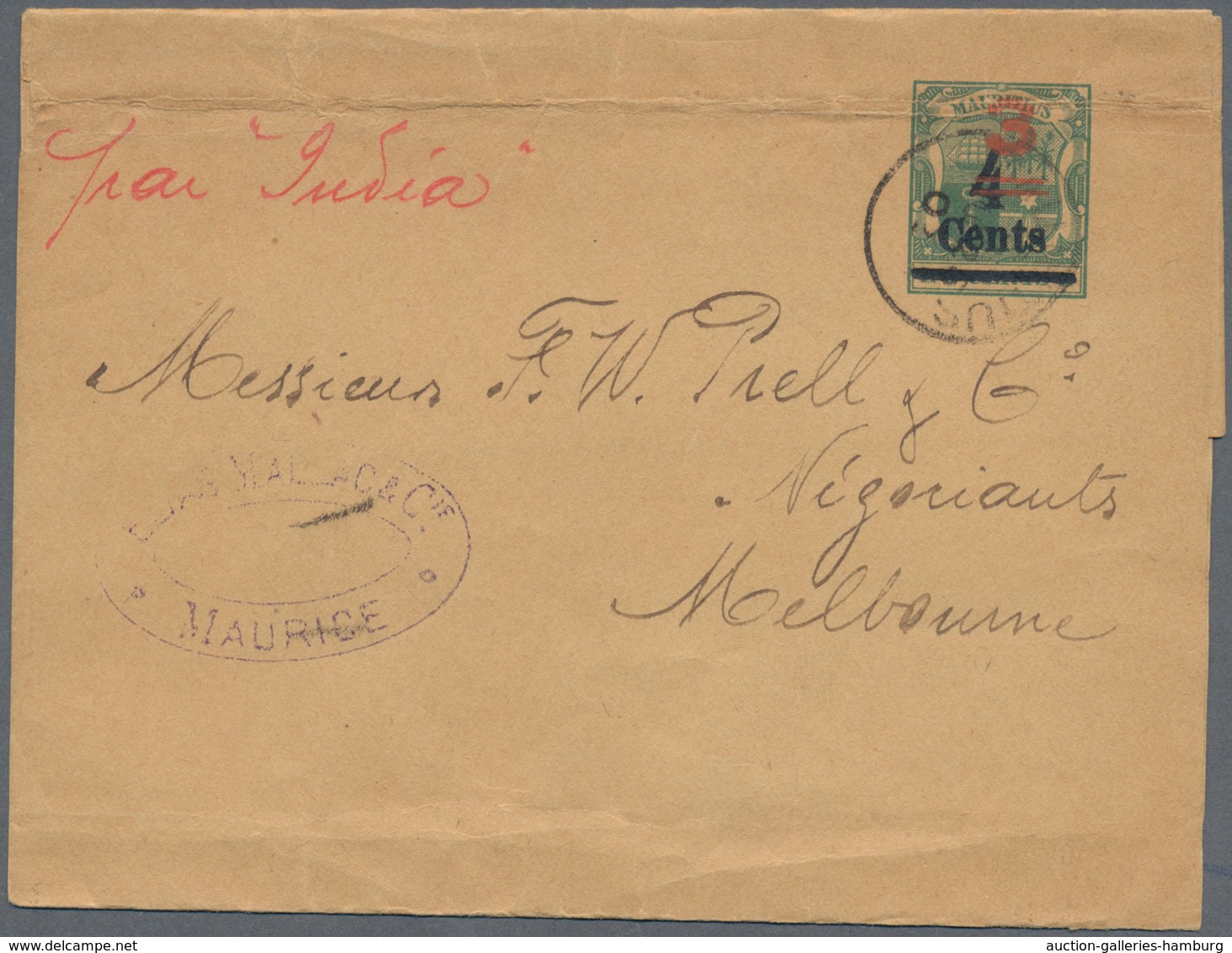 Mauritius: 1898/1902. Wrapper For Printed Matter 6c Green Overprinted 4 Cents In Black Indistinct Ca - Mauricio (...-1967)