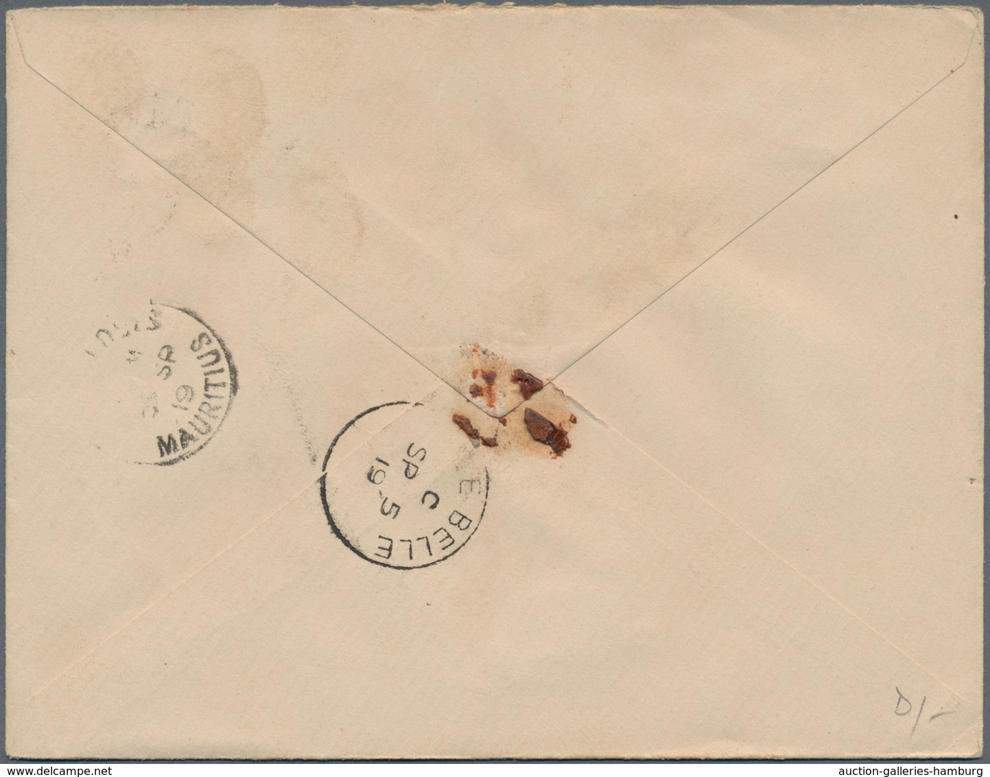 Mauritius: 1919. King George V 6c Carmine Envelope Cancelled Rose Belle C SP 5 19 Addressed To Merca - Mauricio (...-1967)