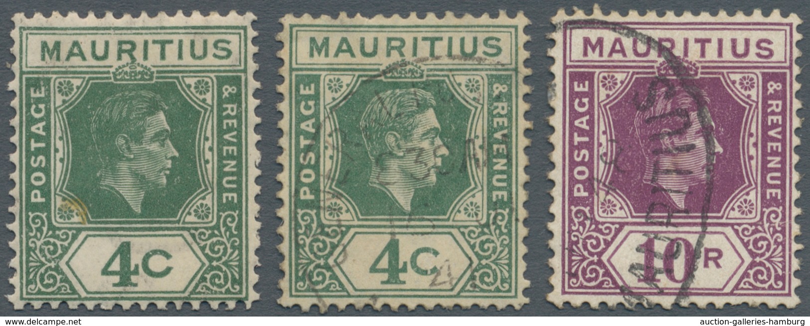 Mauritius: 1938 King George VI 4c Green Mint Plus A Fine Used Value Showing The ‘open C’ (SG No 254a - Mauritius (...-1967)