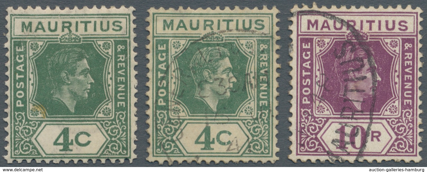 Mauritius: 1938 King George VI 4c Green Mint Plus A Fine Used Value Showing The ‘open C’ (SG No 254a - Maurice (...-1967)